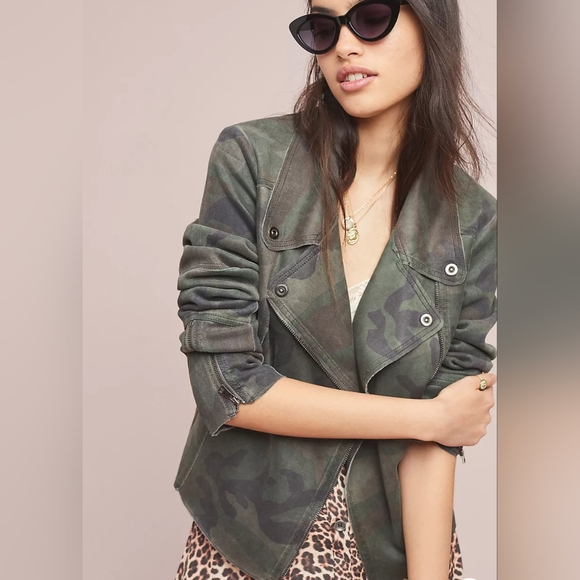 Anthro Marrakech Camo Moto Front Zip Faux Suede Jacket Size Medium - Picture 4 of 9